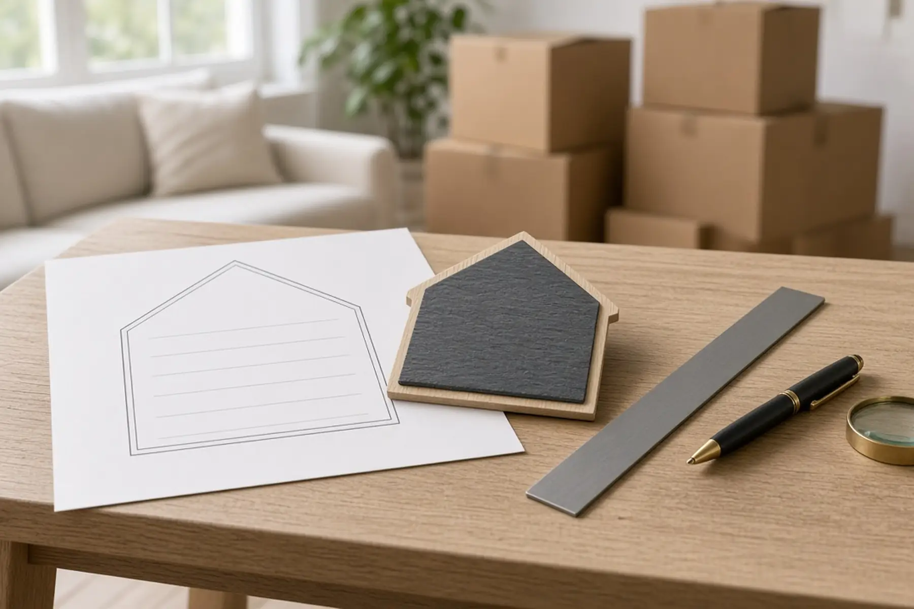 Proof review concept: a full-size layout checked against a blank House Closing Gift